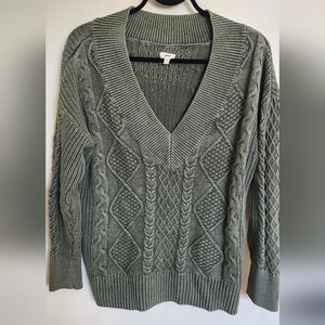 Aerie V-Neck Cable Knit Sweater - Sage